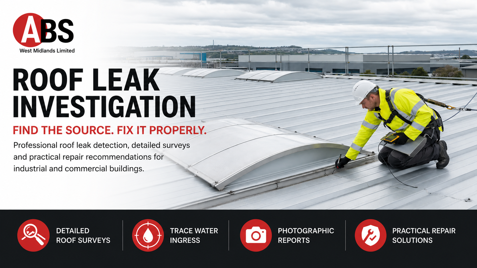 Industrial roof leak investigation and water ingress survey