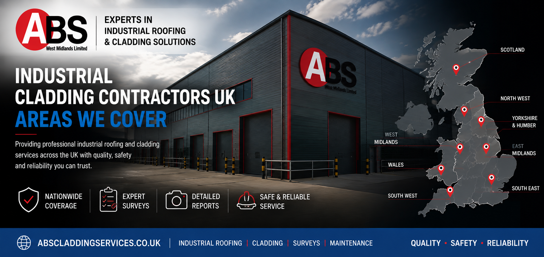 Industrial Cladding Contractors UK – ABS Cladding Services areas we cover
