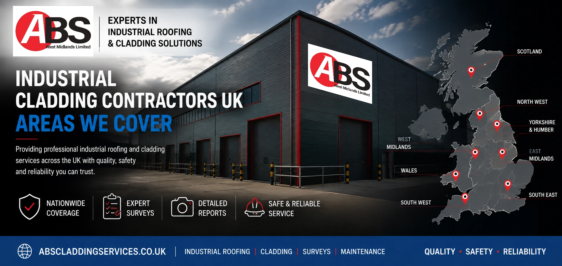 Industrial cladding contractors UK – areas we cover – ABS West Midlands Limited